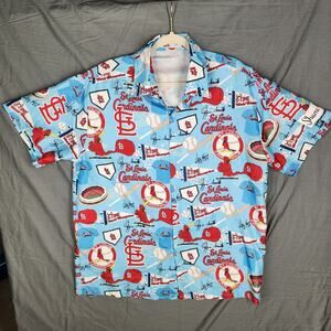 St Louis Cardinals Button Up Shirt Adult Blue Baseball MLB Busch Stadium Mens XL